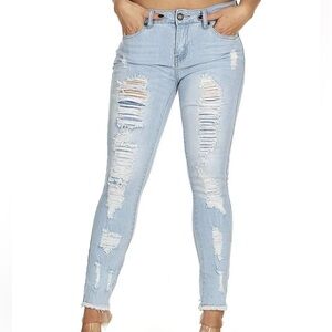 VIP Light Wash Distressed Skinny Jeans